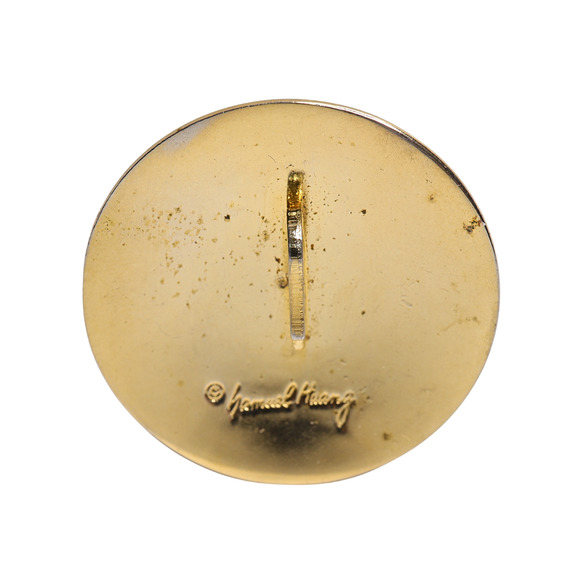 Samuel Huang Gold Tone Metal Lotus Vintage Pendant 1.75 Inches - Picture 2 of 3